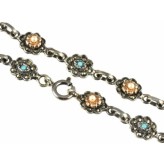 Stříbrný náramek tyrkysy a perly 033