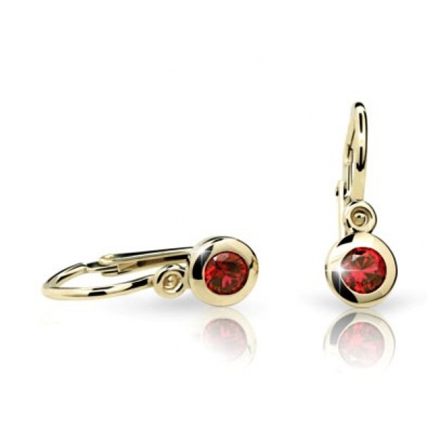 Dětské zlaté naušnice 348 s červeným kamínkem