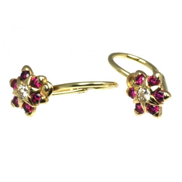 Dětské zlaté náušnice hvězdičky červený kamínek 1249