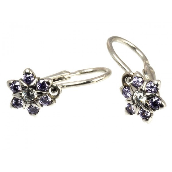 Dětské zlaté náušnice s fialovým kamínkem 1613