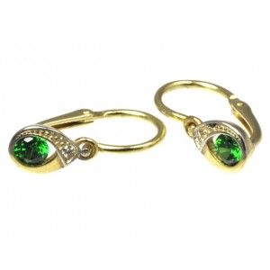Zlaté dětské náušnice se zeleným kamínkem 1181