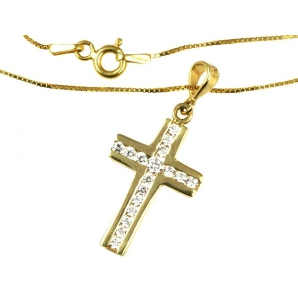 Zlatý přívěsek 343 křížek se zirkony